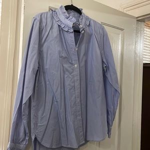 J Crew size 14 Button Down striped blouse with Ruffle Collar